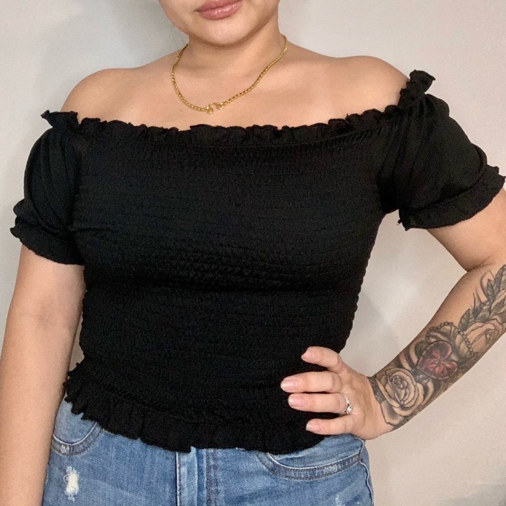 Black off the shoulder crop top